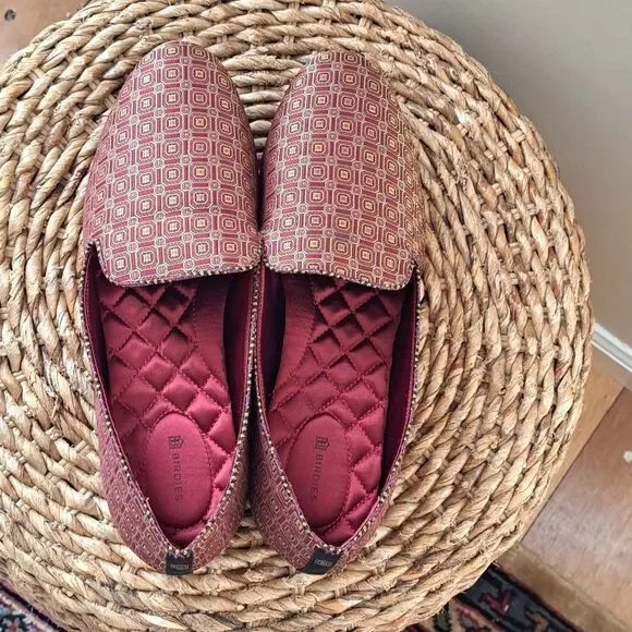 Birdies Womens‎ Starling Silky Formal Red Print Smoking Loafers Padded Size 12
